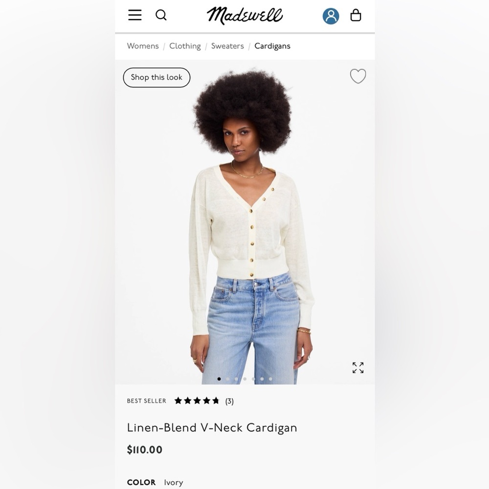 NWT Madewell Cream Button-Up Cardigan